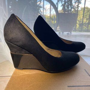 Spagna Black Suede Classic High Heels Posie Wedges Pumps Closed Round Toe Size 5